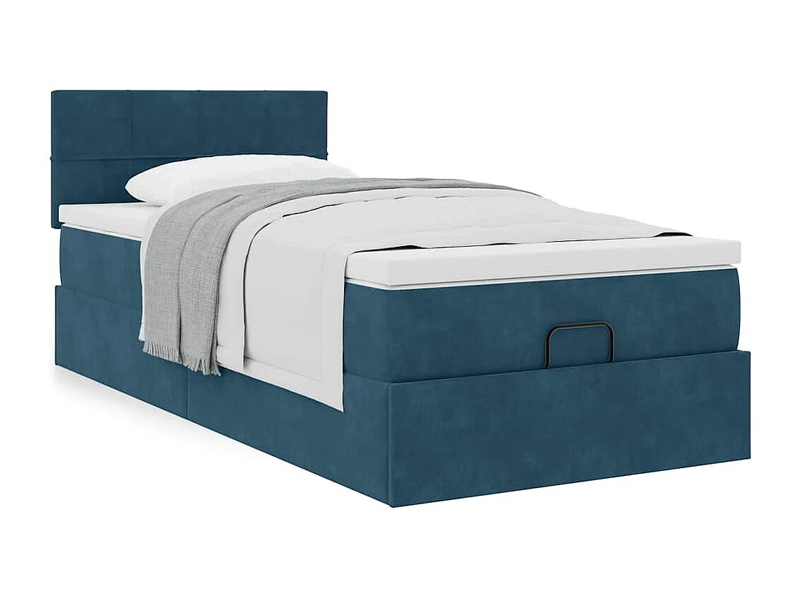 Estructura de cama otomana colchón terciopelo azul oscuro