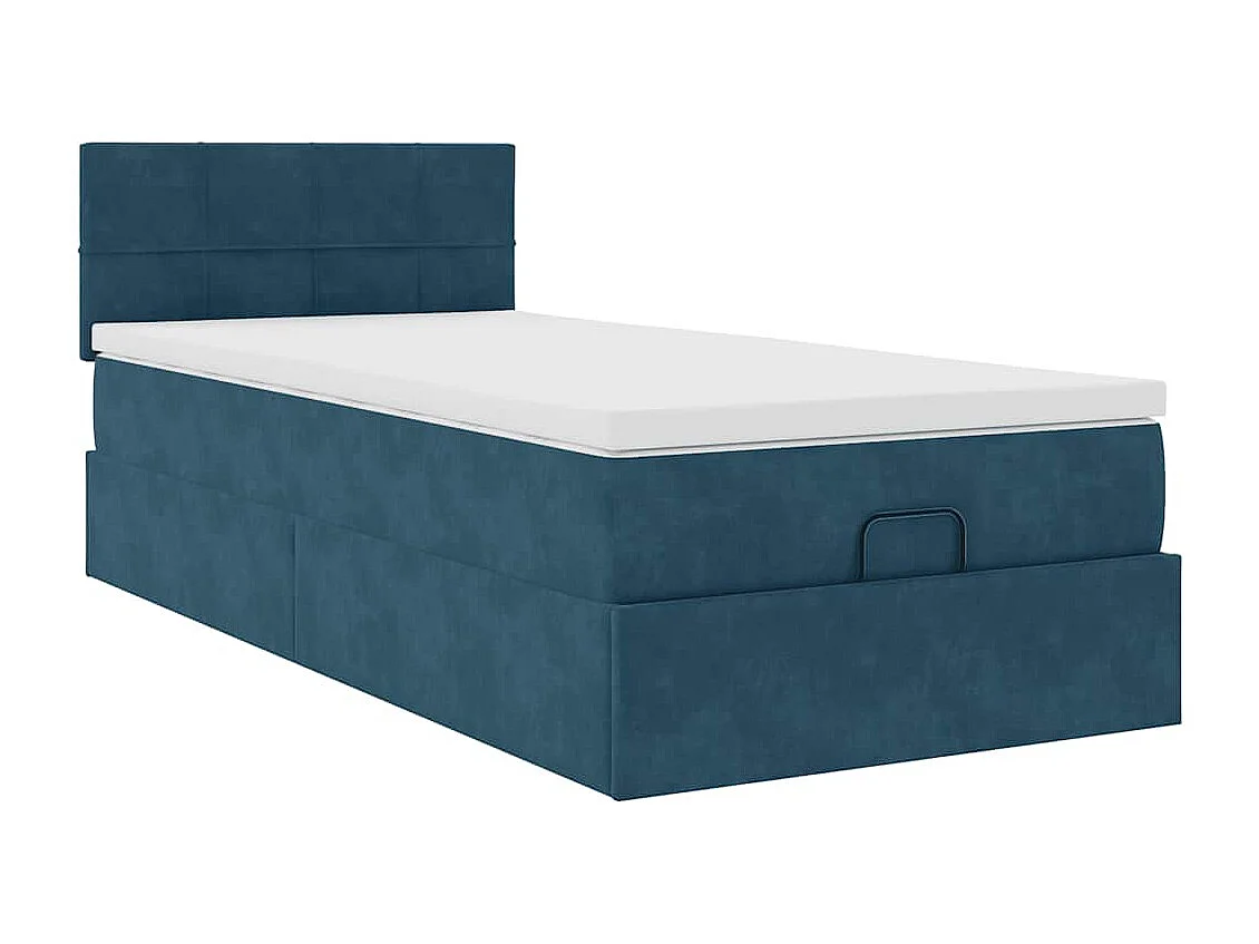 Estructura de cama otomana colchón terciopelo azul oscuro