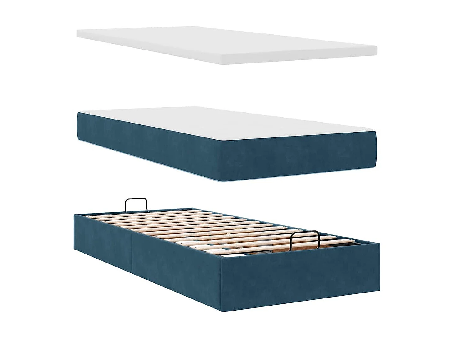 Estructura de cama otomana colchón terciopelo azul oscuro