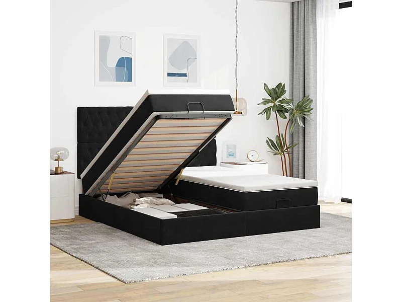 Cadre de lit ottoman avec matelas noir 160x200 cm velours