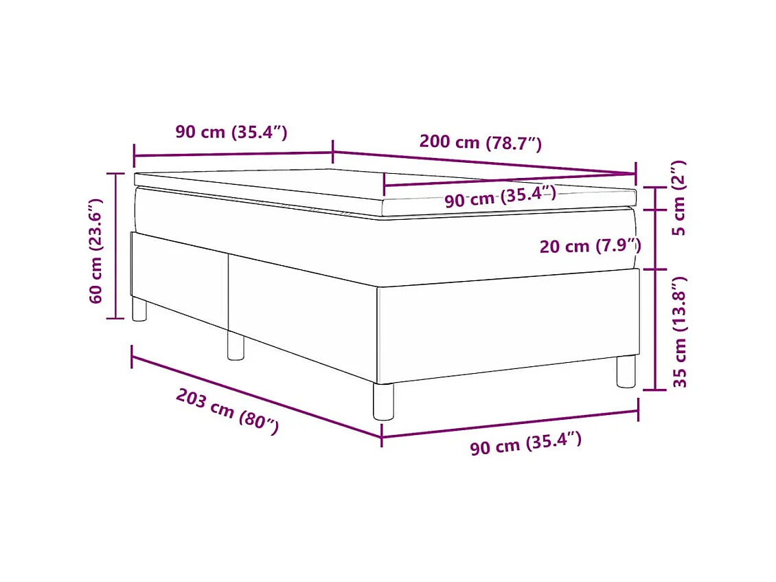 Boxspringbett Hellgrau und Weiß 203 x 90 x 60 cm Cordstoff
