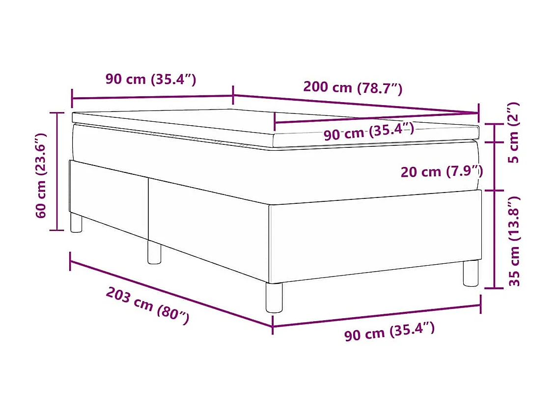 Cama tipo Box Spring Gris claro y . 90 x 200 cm Tela de Pana