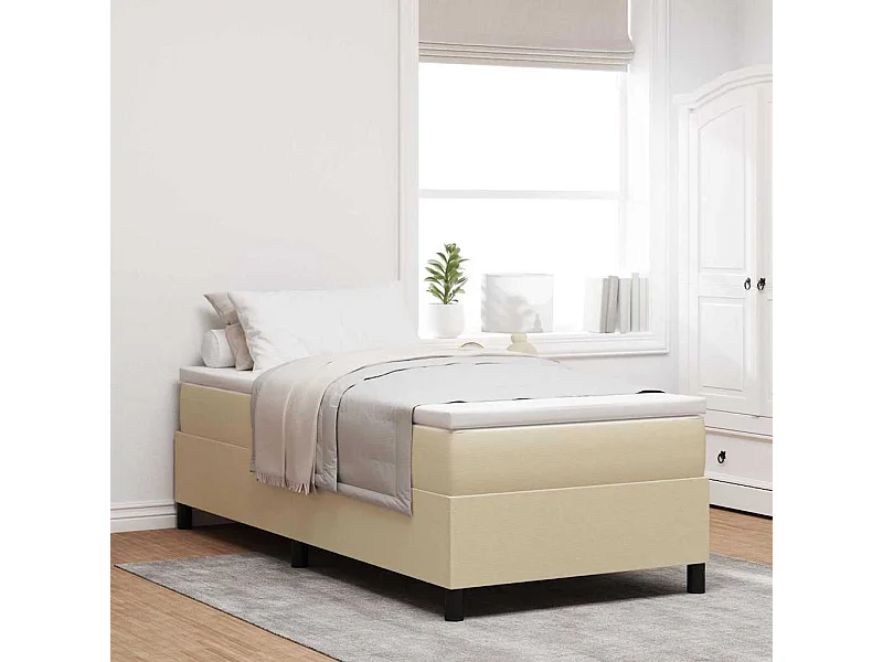 Boxspringbed Lichtgrijs en wit. 90 x 200 cm Katoen Stof