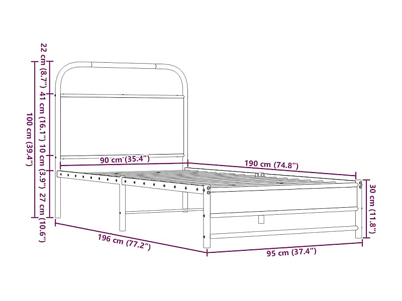 Cadre de lit sans matelas 90x190cm chêne marron bois ingénierie