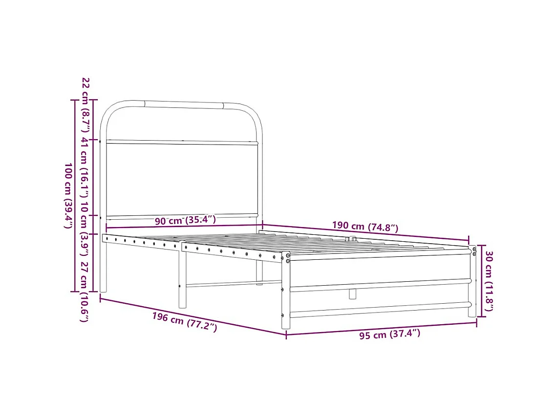 Bettgestell ohne Matratze 90x190 cm Braun Eichen-Optik