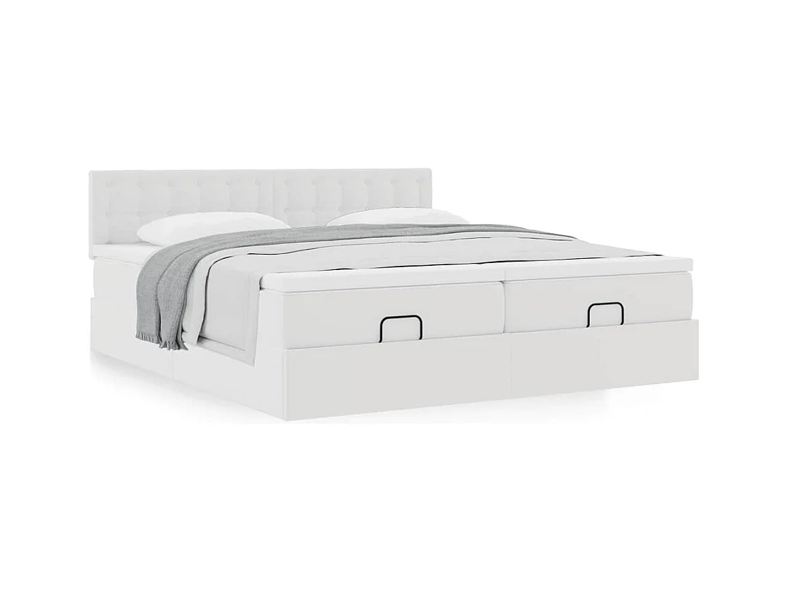 Ottoman-Bett mit Matratzen Weiß 180x200 cm Kunstleder