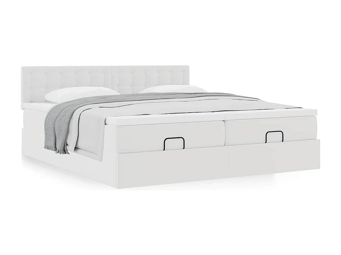 Cadre de lit ottoman avec matelas blanc 180x200 cm similicuir