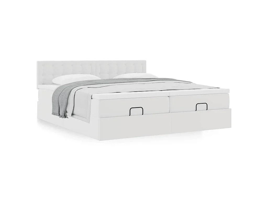 Cadre de lit ottoman avec matelas blanc 180x200 cm similicuir