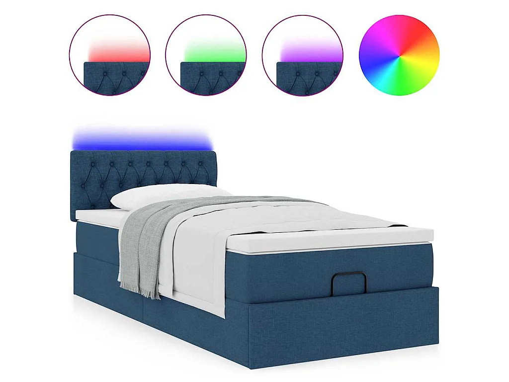 Pouf Letto con Materasso e LED Blu 90x200 cm in Tessuto