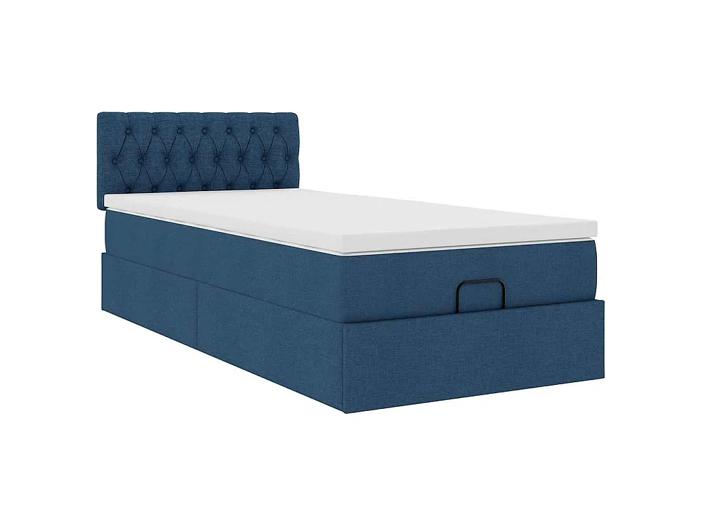Pouf Letto con Materasso e LED Blu 90x200 cm in Tessuto