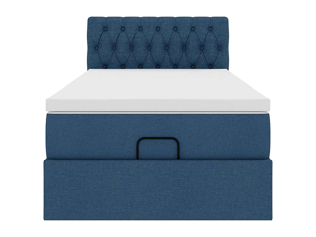 Pouf Letto con Materasso e LED Blu 90x200 cm in Tessuto