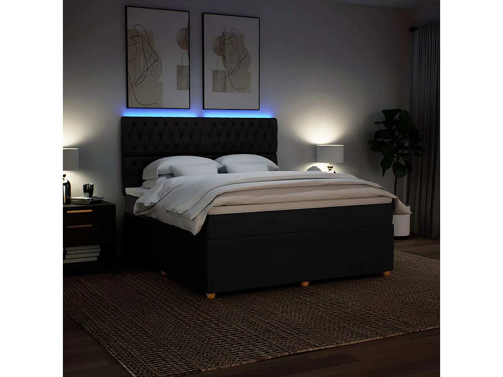 Giroletto a Molle con Materasso Nero 180x200 cm in Tessuto