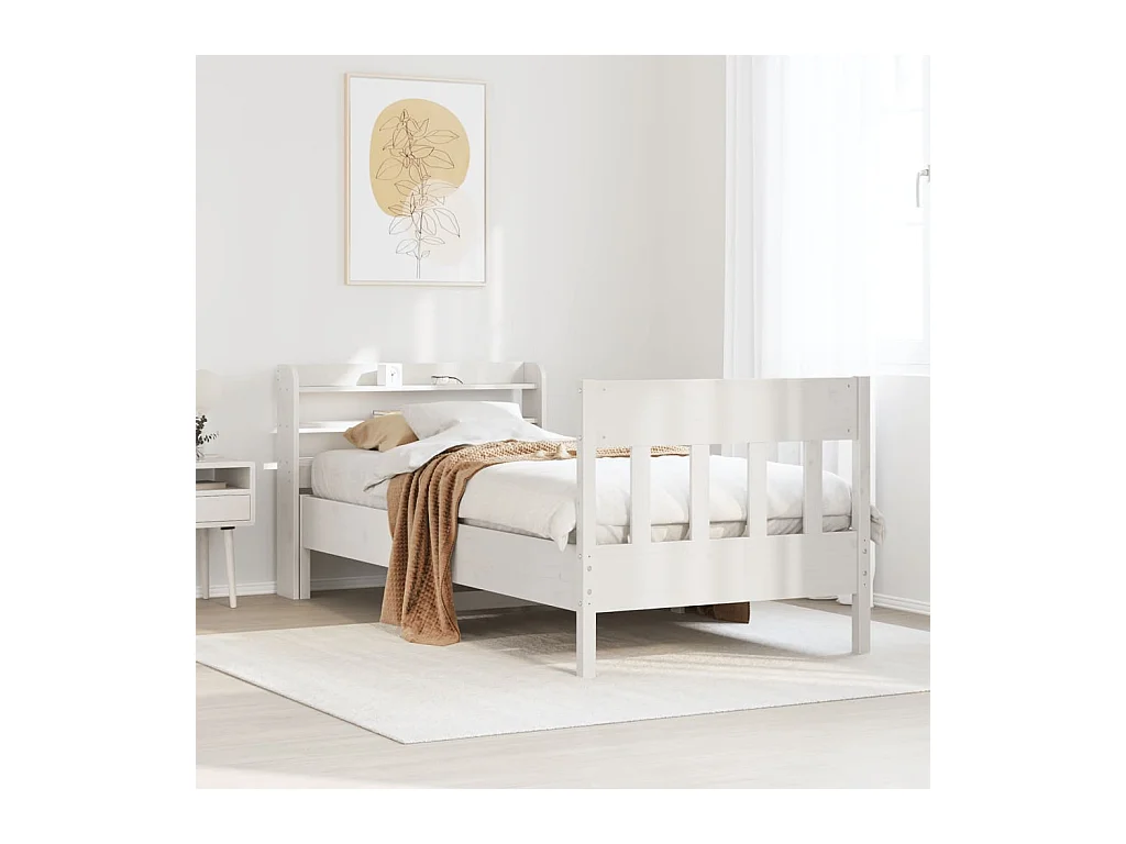 Letto senza Materasso Bianco 90x190 cm in Legno Massello Pino