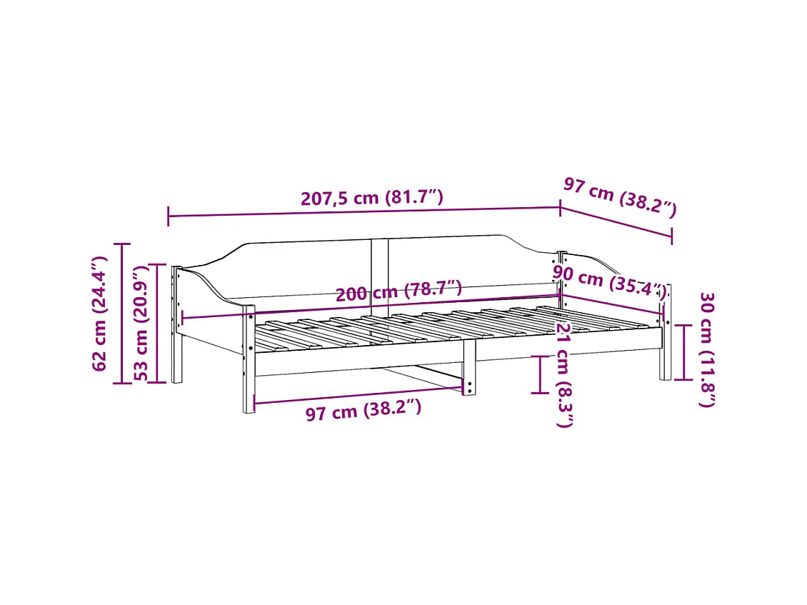 Cadre de lit sans matelas cire marron 90x200 cm bois pin massif