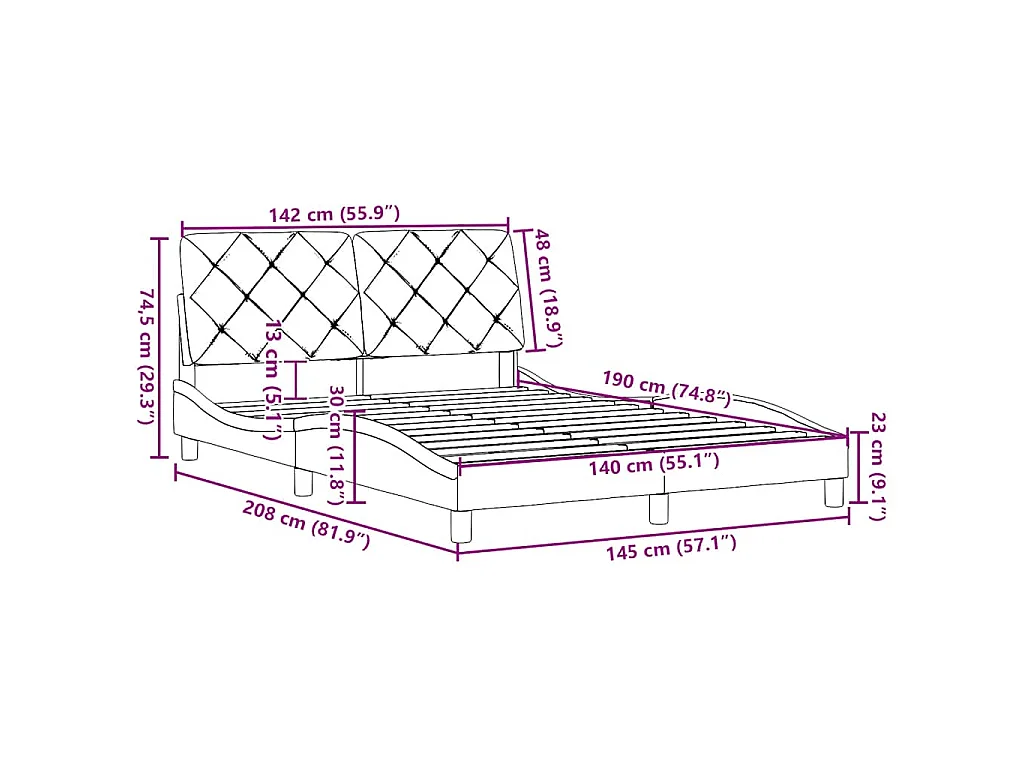Estrutura de cama sem colchão 140x190 cm tecido cinzento-claro