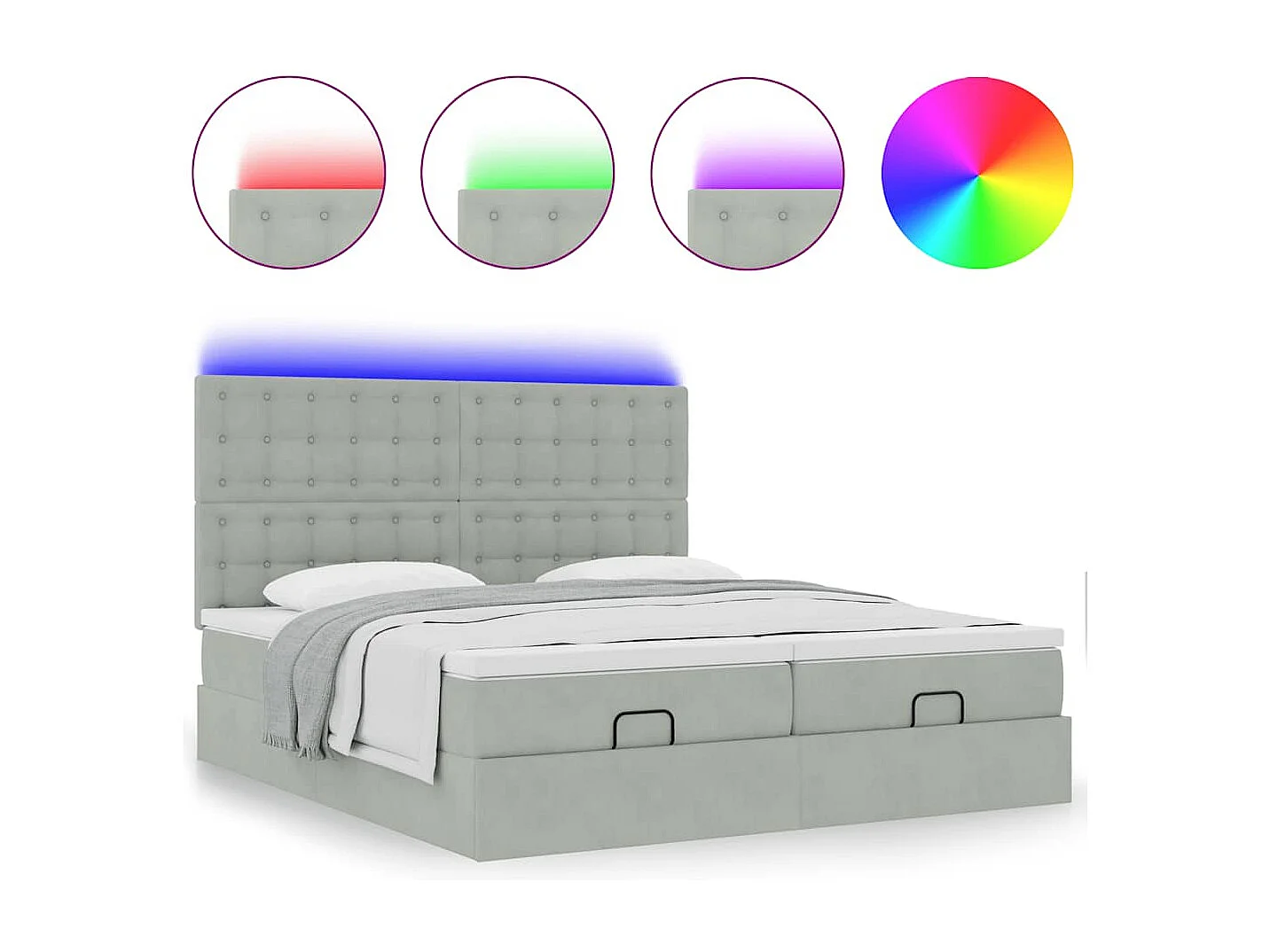 Ottoman bed met matrassen en LED's 160x200cm fluweel lichtgrijs