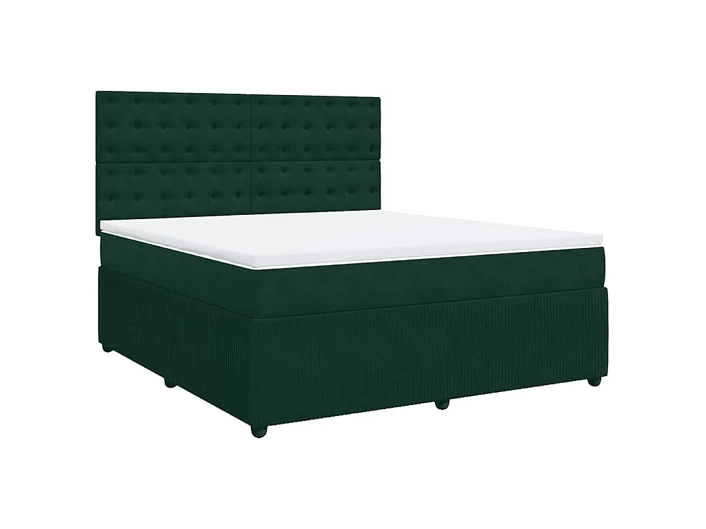 Cama box spring con colchón terciopelo verde oscuro 180x200 cm