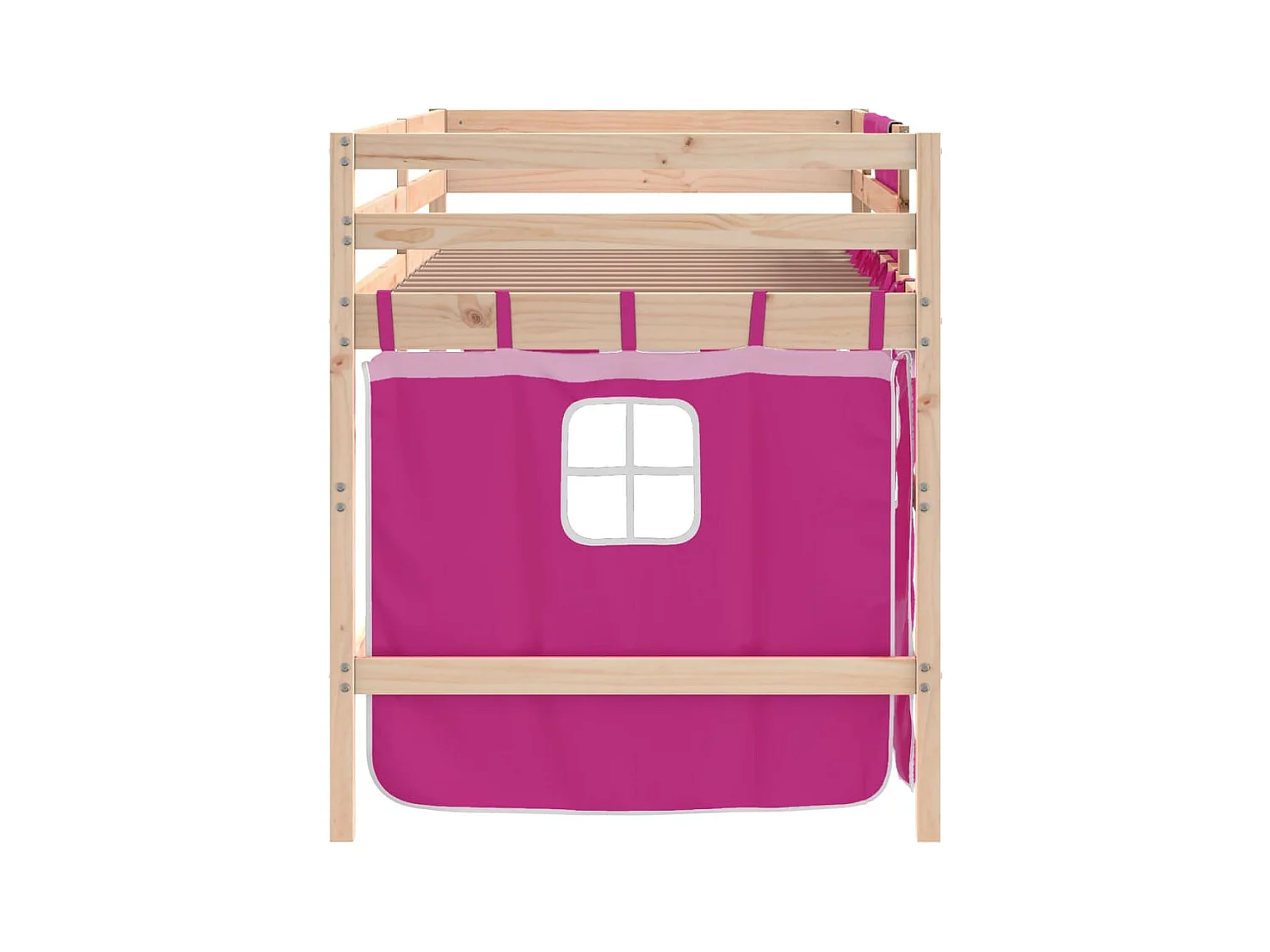 Lit mezzanine enfants avec rideaux sans matelas rose 90x190 cm
