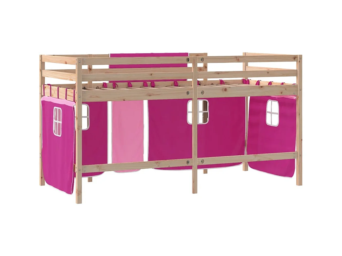 Lit mezzanine enfants avec rideaux sans matelas rose 90x190 cm