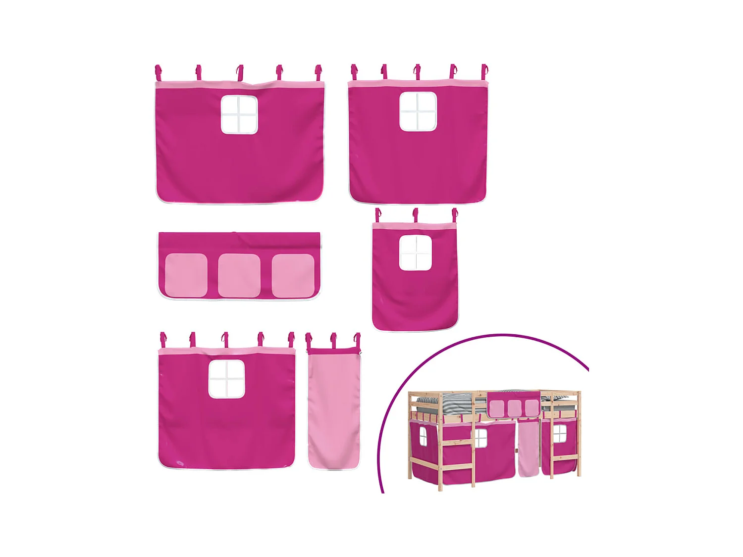 Lit mezzanine enfants avec rideaux sans matelas rose 90x190 cm