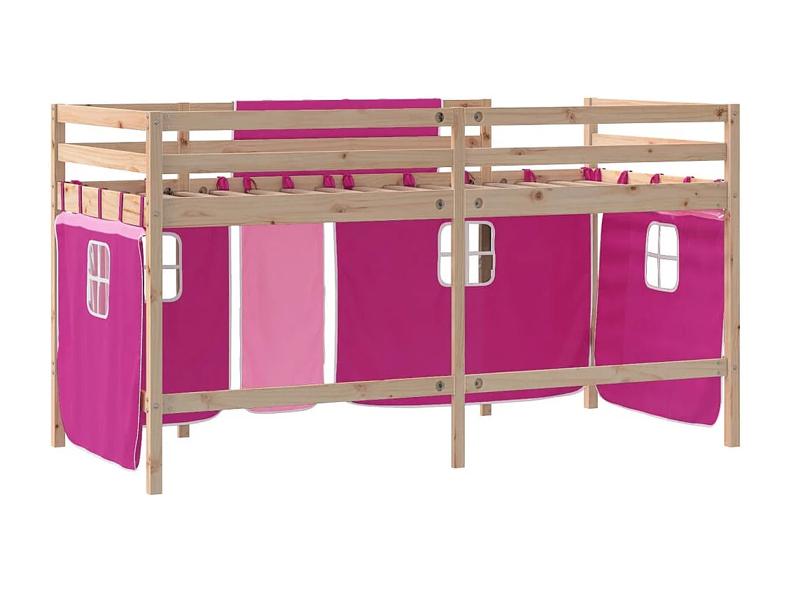 Lit mezzanine enfants avec rideaux sans matelas rose 90x190 cm
