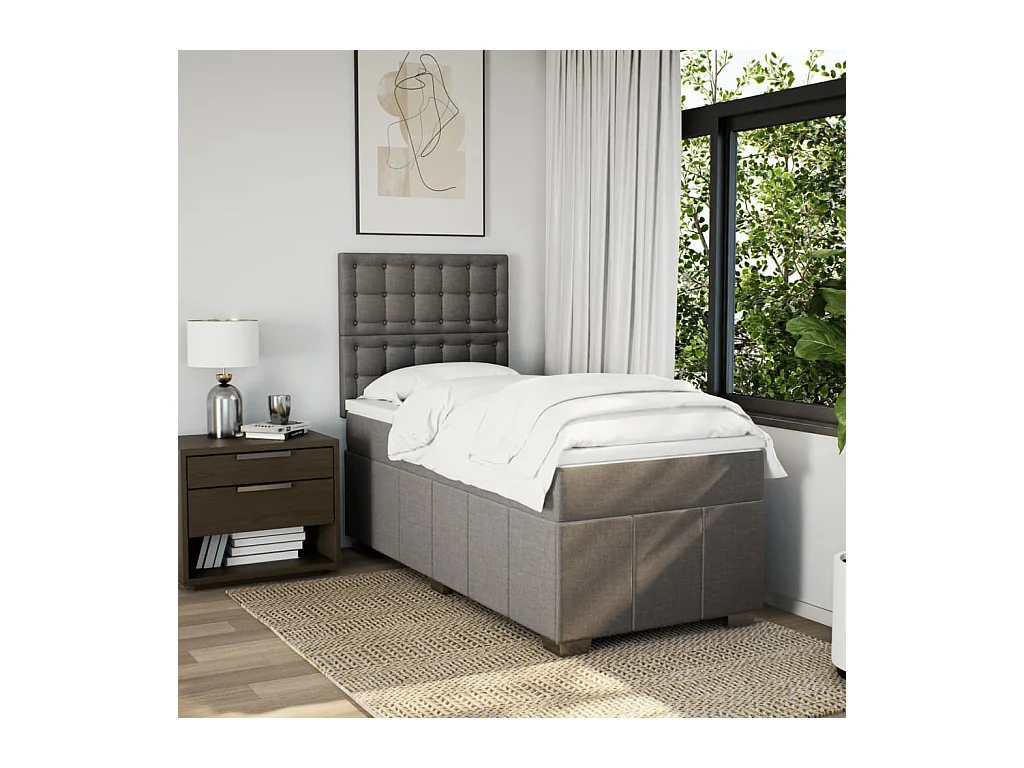 Sommier à lattes de lit avec matelas Taupe 90x200 cm Tissu