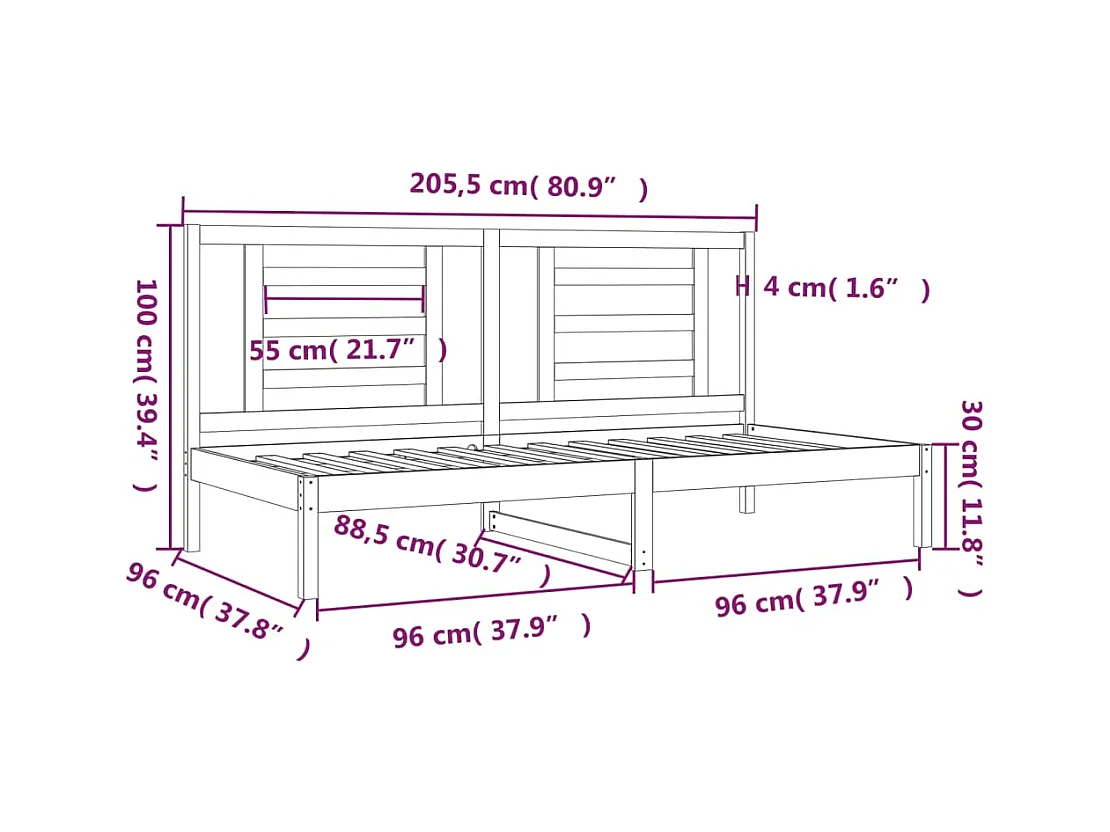 Lit de jour sans matelas 90x200 cm bois de pin massif
