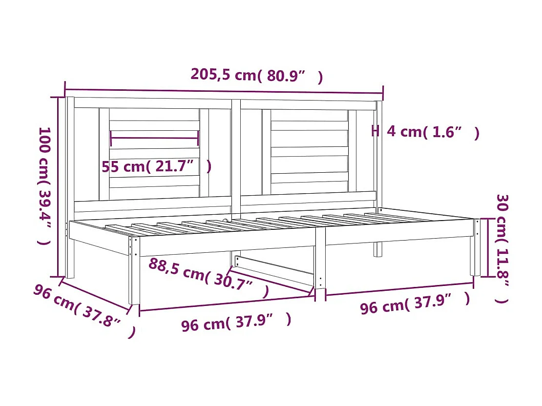 Lit de jour sans matelas 90x200 cm bois de pin massif