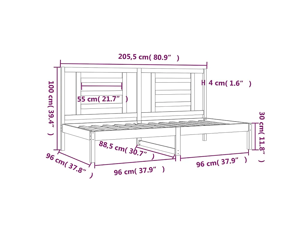 Dormeuse senza Materasso 90x200 cm in Legno Massello di Pino