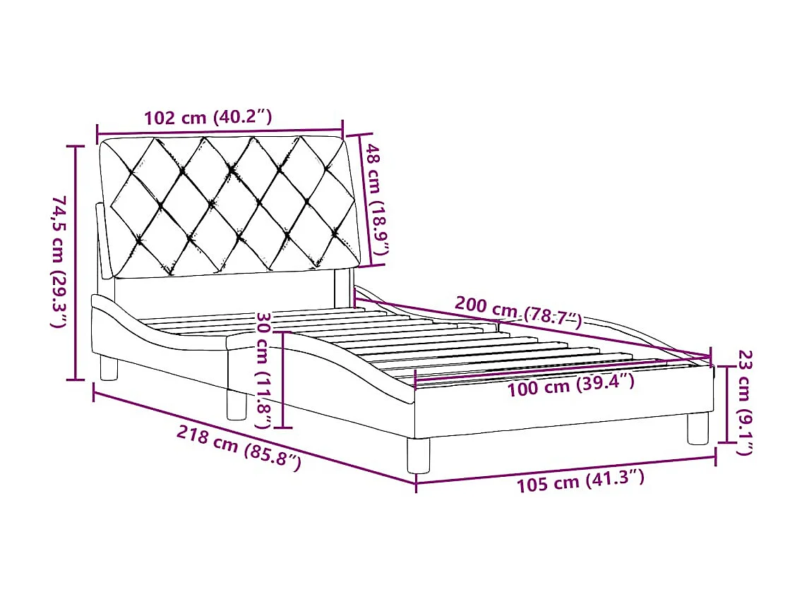 Cadre de lit sans matelas bleu 100x200 cm tissu