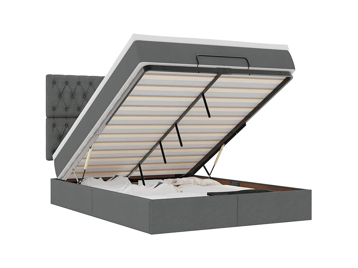Cadre de lit ottoman avec matelas gris foncé 140x190 cm tissu