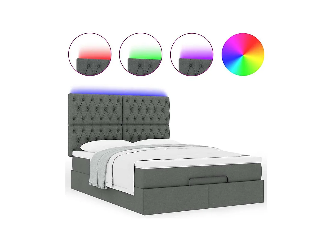 Cadre de lit ottoman avec matelas gris foncé 140x190 cm tissu