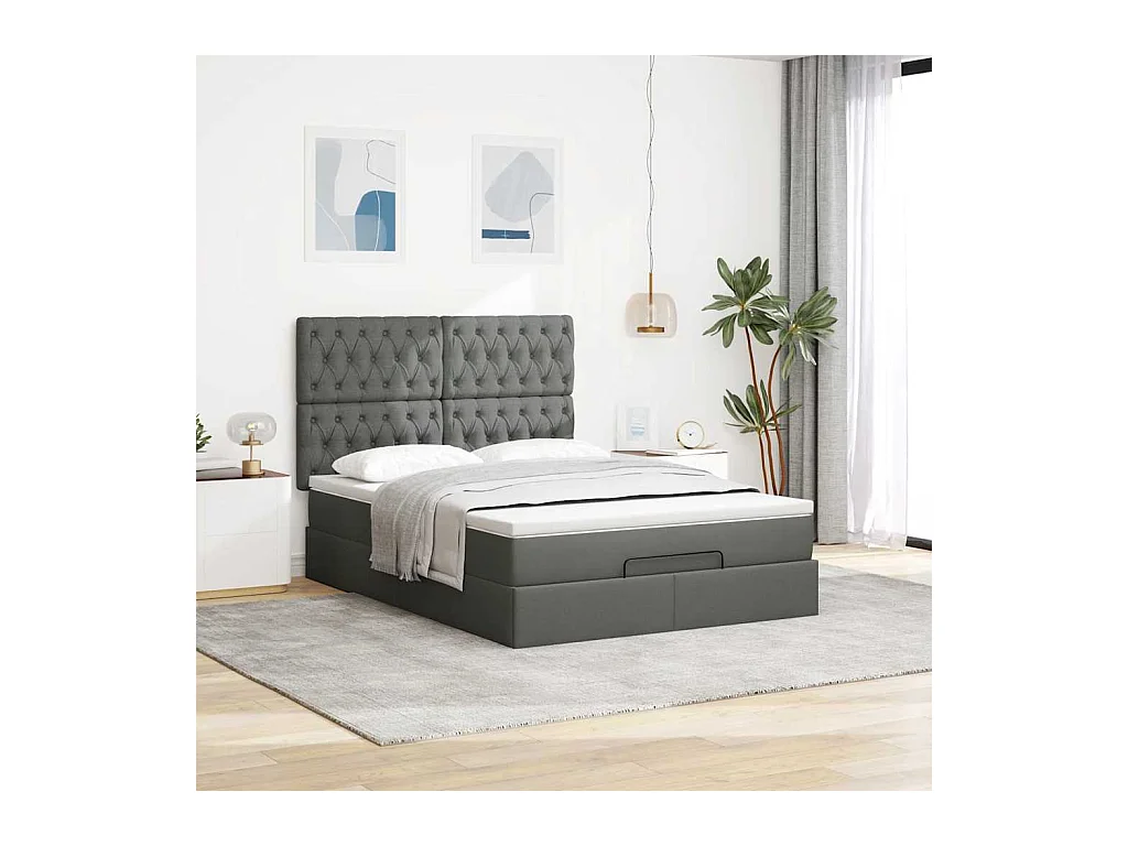 Cadre de lit ottoman avec matelas gris foncé 140x190 cm tissu