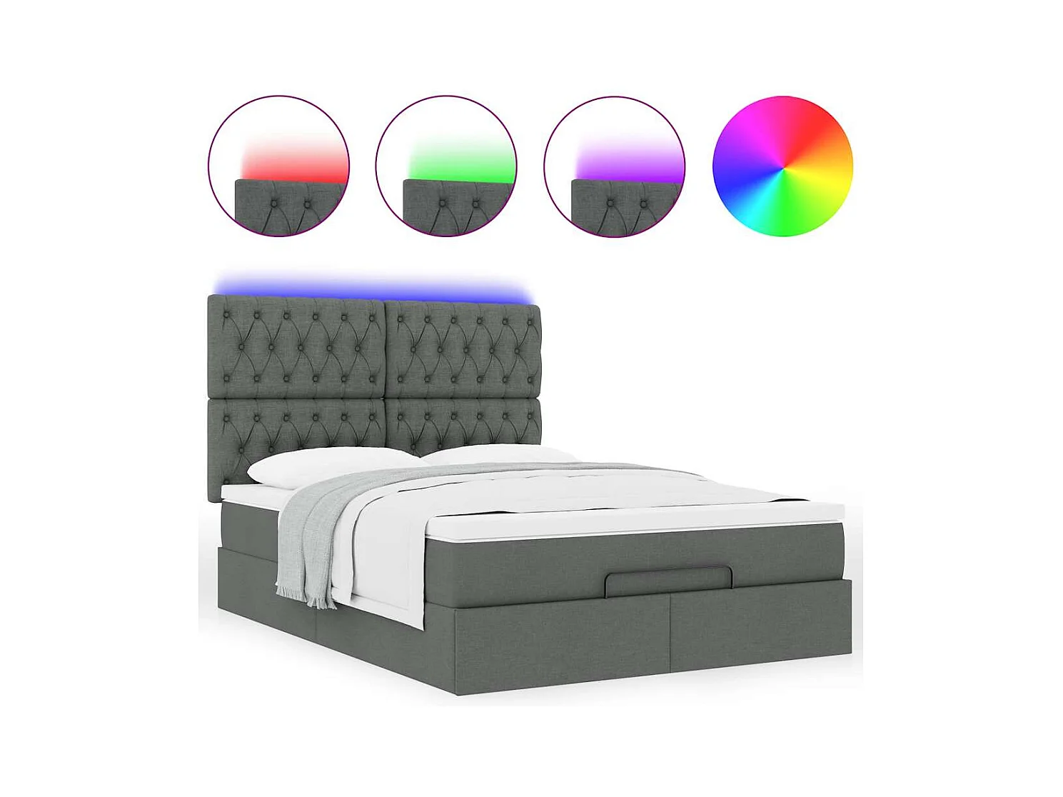 Cadre de lit ottoman avec matelas gris foncé 140x190 cm tissu