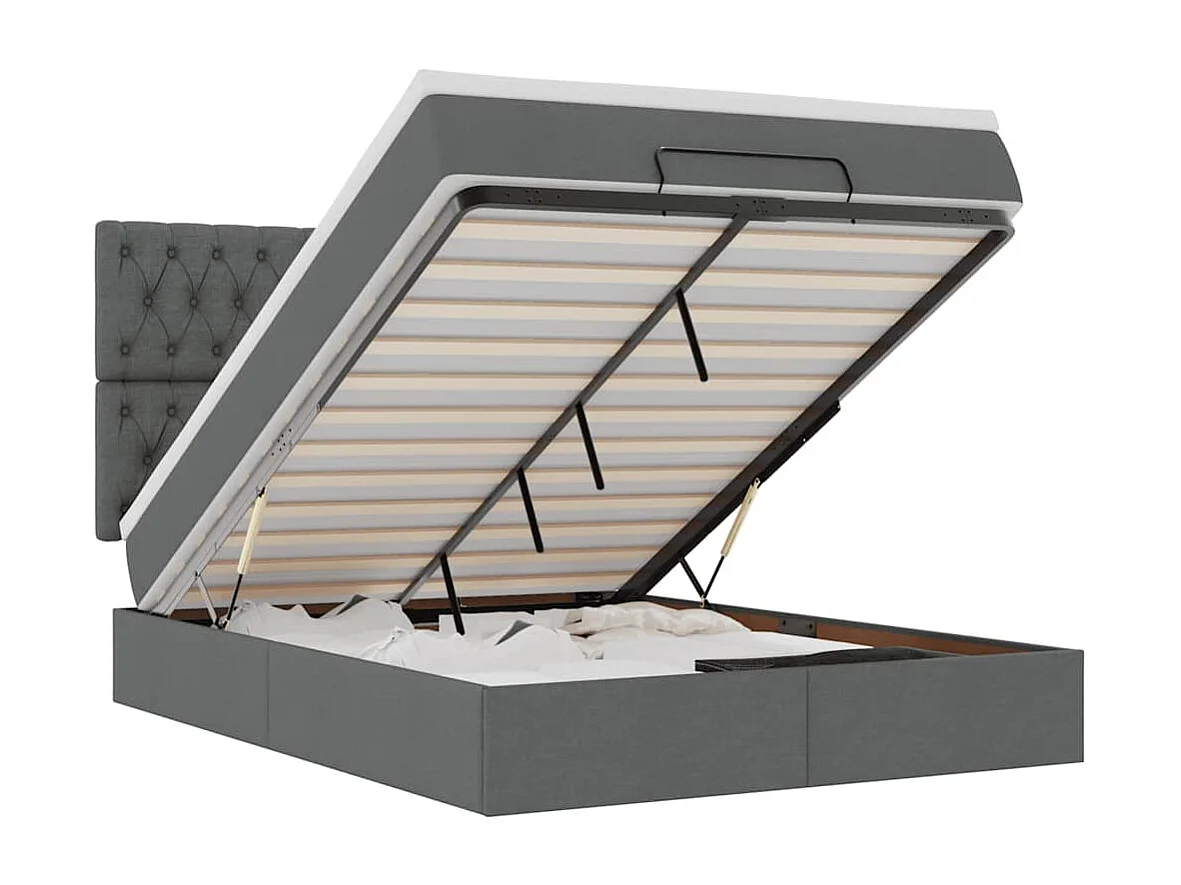 Ottoman-Bett mit Matratze & LEDs Dunkelgrau 140x190 cm Stoff