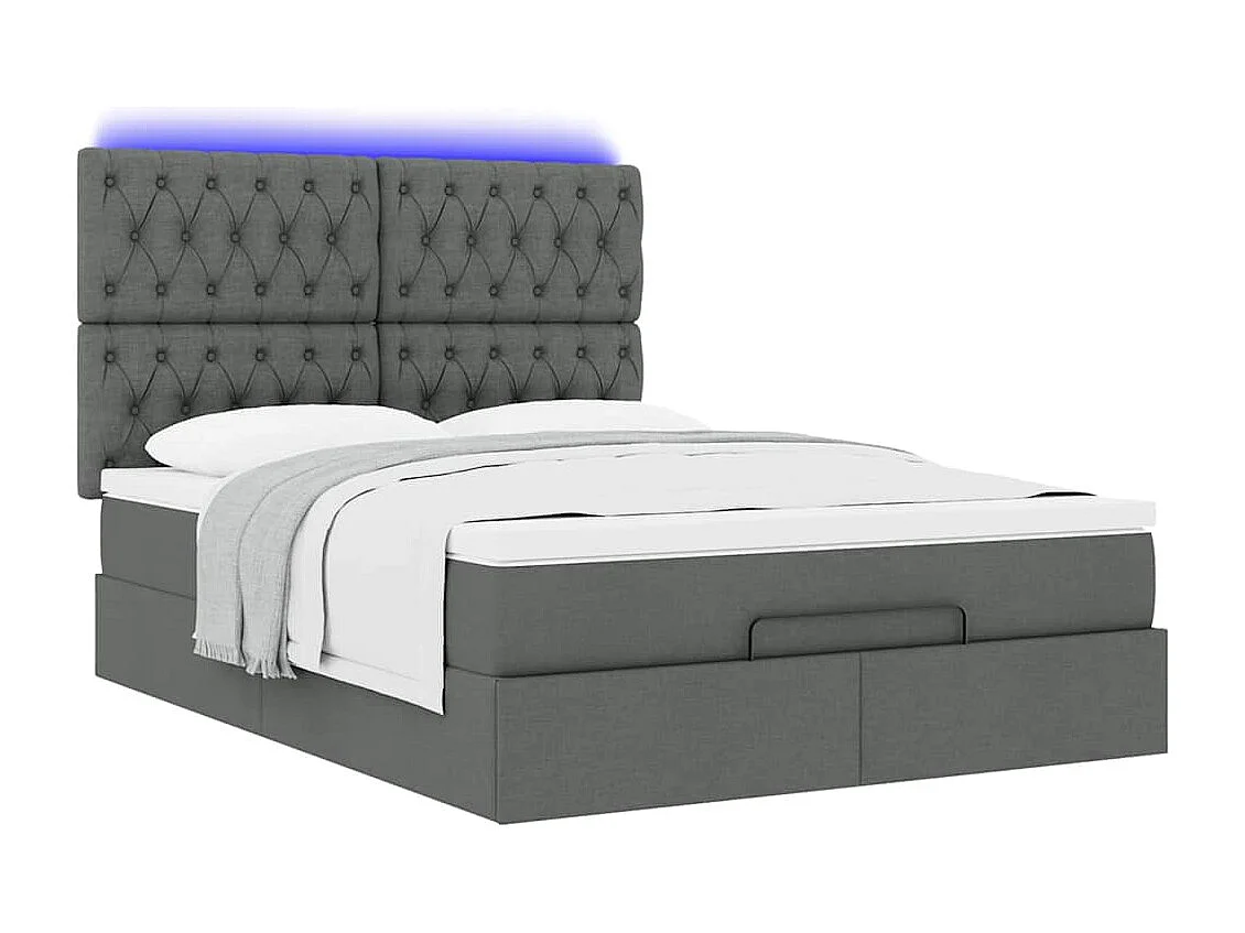 Ottoman-Bett mit Matratze & LEDs Dunkelgrau 140x190 cm Stoff