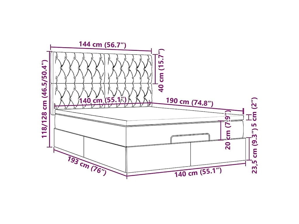 Struttura Letto Pouf con Materasso 140x190 cm in Tessuto