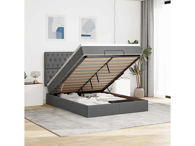 Struttura Letto Pouf con Materasso 140x190 cm in Tessuto