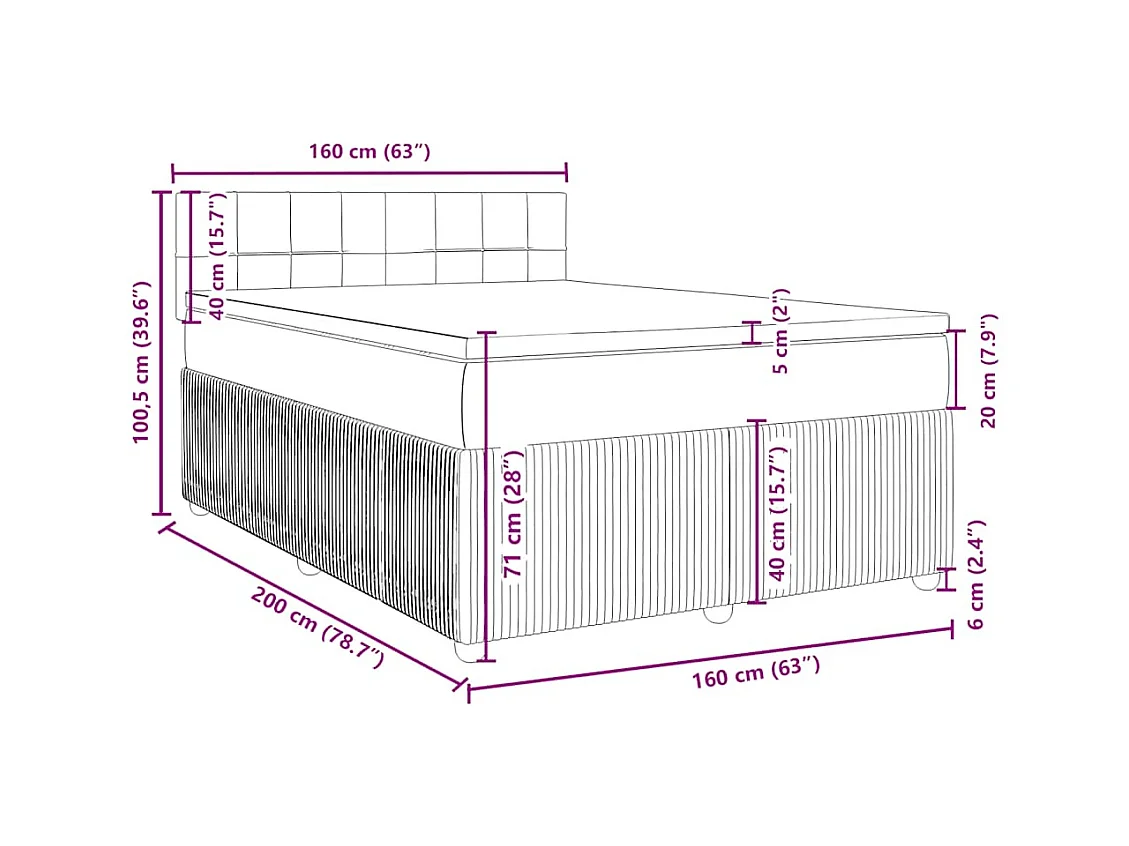 Boxspringbett mit Matratze Blau 160x200 cm Stoff