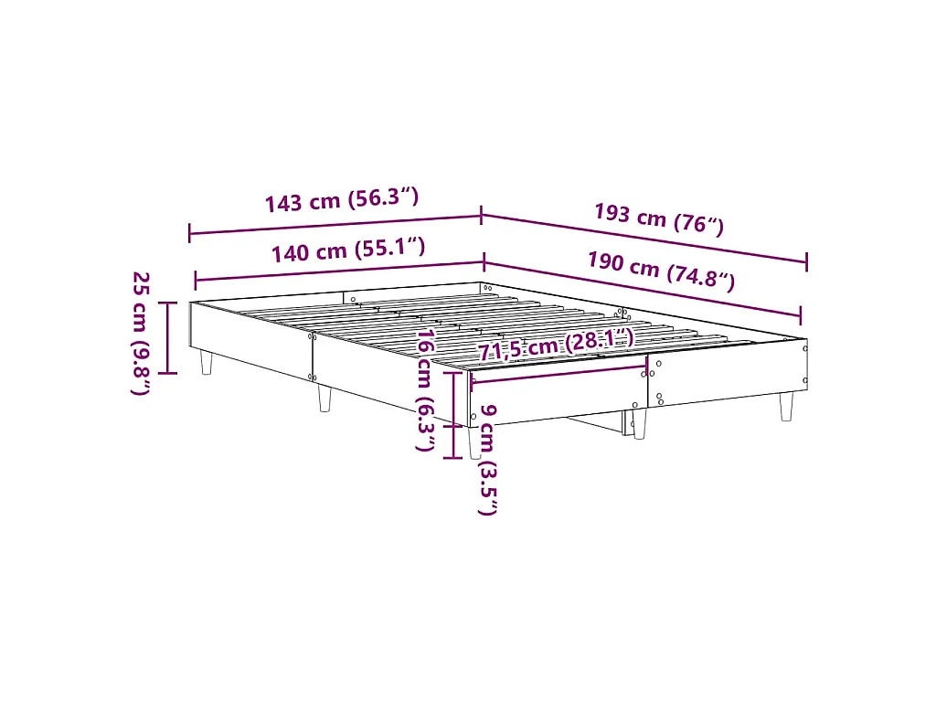 Cadre de lit sans matelas chêne sonoma 140x190 cm