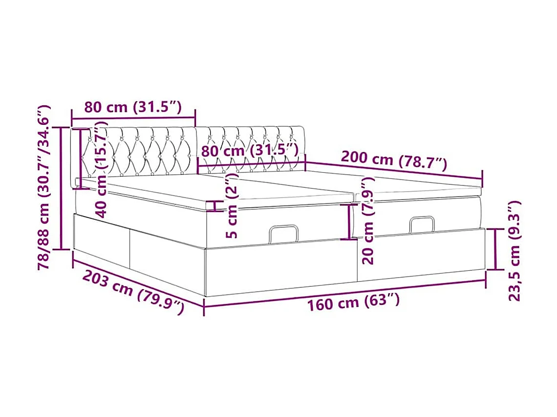 Cadre de lit ottoman avec matelas noir 160x200 cm velours