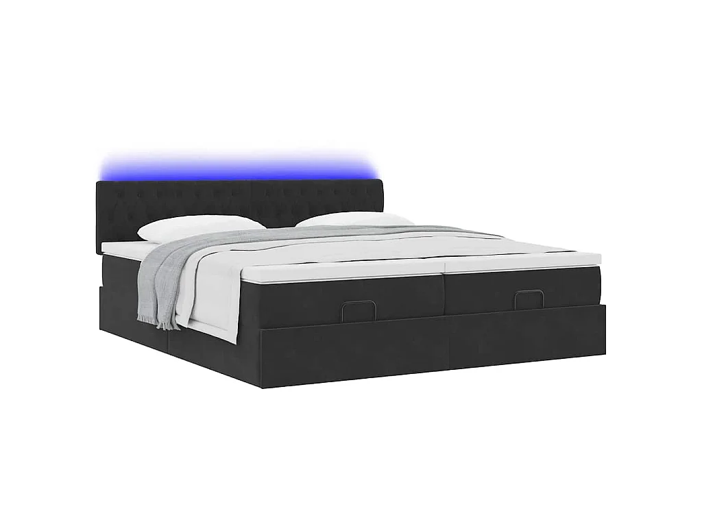Struttura Letto Pouf con Materassi Nero 160x200 cm in Velluto