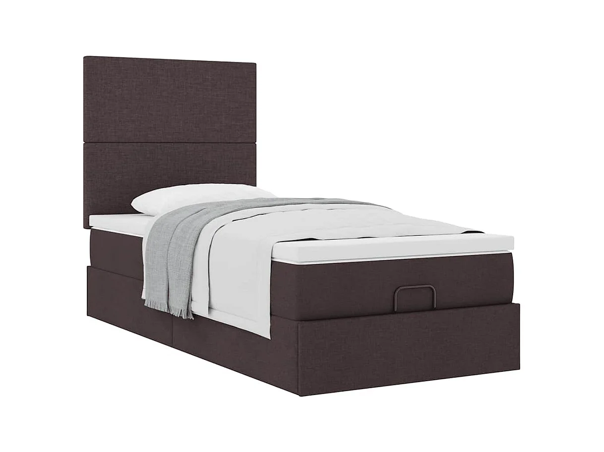 Lit ottoman avec matelas marron foncé 100x200 cm tissu