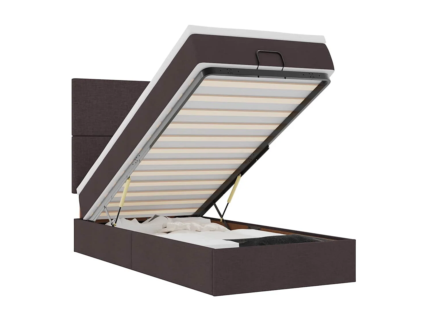 Cama otomana con colchón marrón oscuro 100x200 cm tela