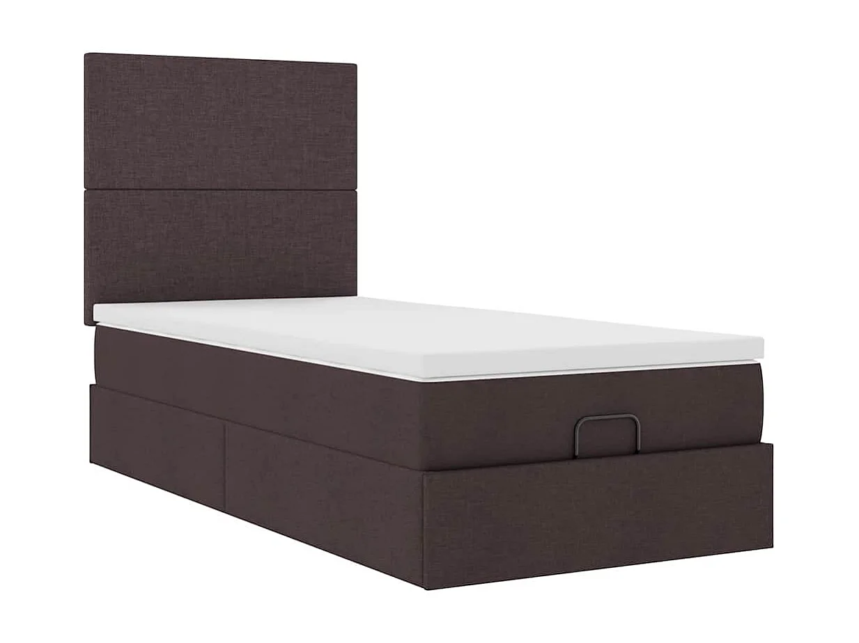 Lit ottoman avec matelas marron foncé 100x200 cm tissu