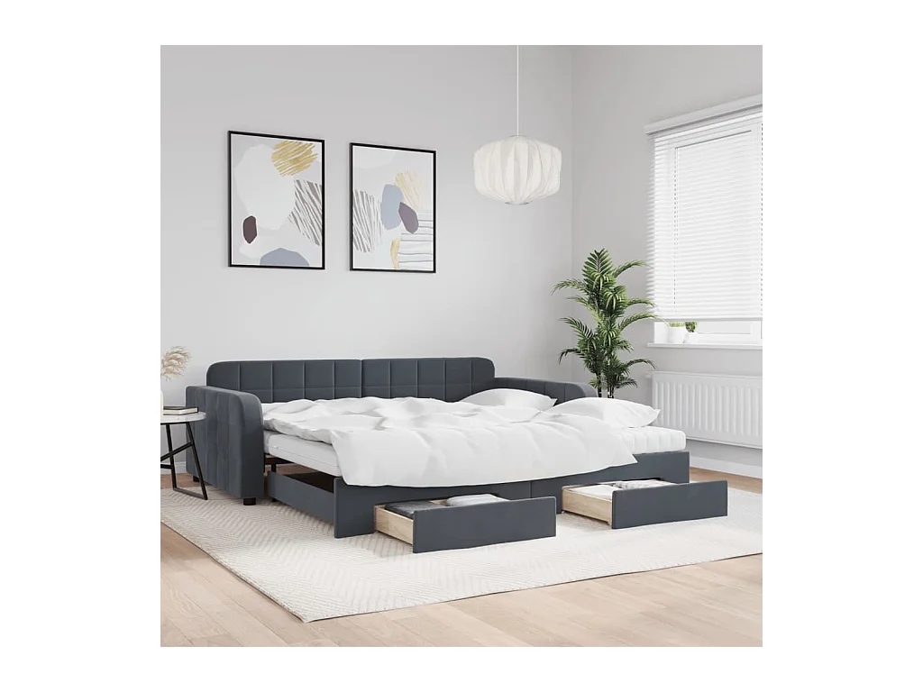 Tagesbett Ausziehbar mit Schubladen Dunkelgrau 100x200 cm Samt