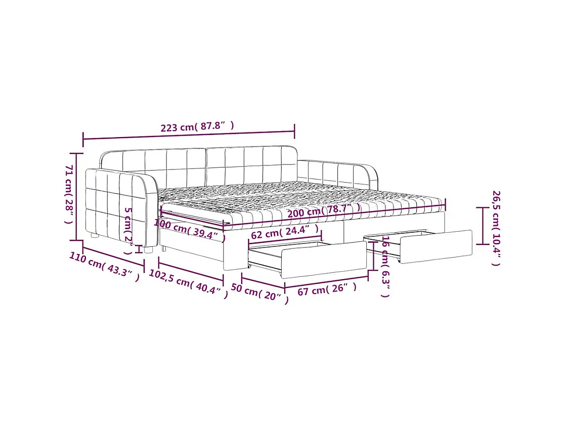 Tagesbett Ausziehbar mit Schubladen Dunkelgrau 100x200 cm Samt