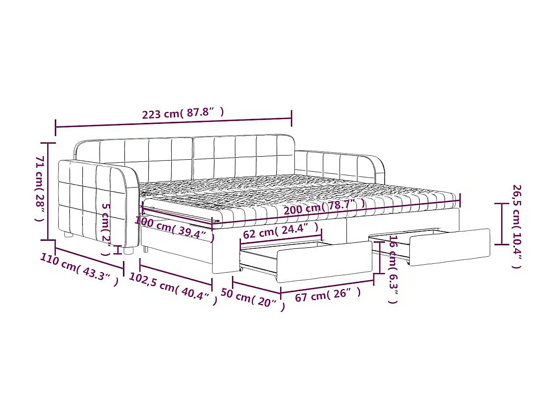 Tagesbett Ausziehbar mit Schubladen Dunkelgrau 100x200 cm Samt