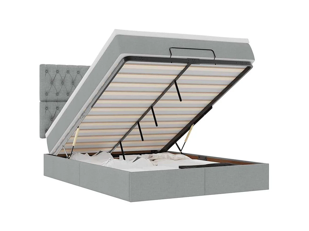 Cadre de lit ottoman et matelas gris clair 140x190 cm tissu