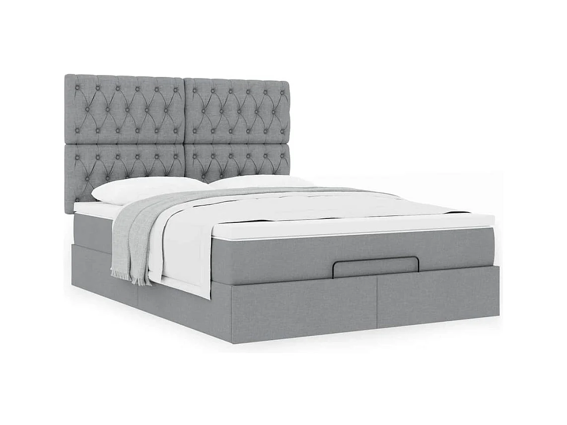 Cadre de lit ottoman et matelas gris clair 140x190 cm tissu